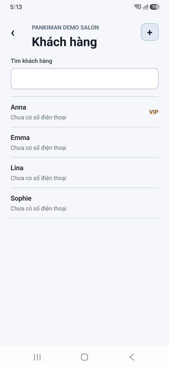 Danh sách Khách hàng của Pankiman với ô tìm kiếm và nhãn VIP.